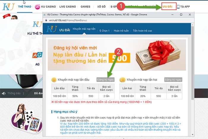 Hướng dẫn nhận khuyến mãi nạp lần đầu/ lần 2