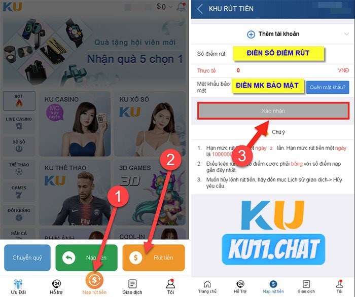 Rút tiền Kubet trên điện thoại